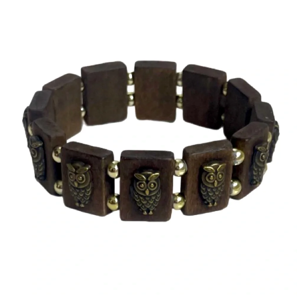 Beaded Owl Wooden Stretch Bracelet Owl Infinity Charm Bracelet